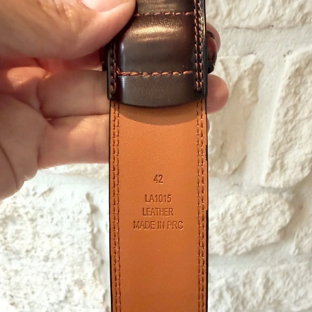 Mens Dark Brown Leather Dress Belt Size 42 Silver Buckle LA1015 Mahogany